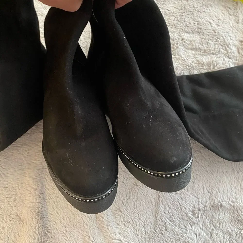 Baldinini crystal embellished over knee suede boots, size 38(7,5)